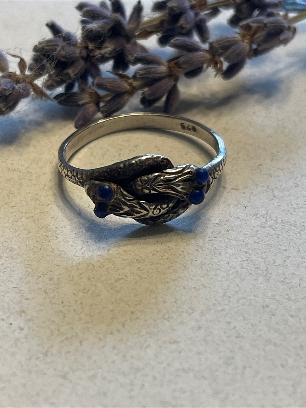 Sterling Silver Bypass Snake Ring with Blue LAPIS LAZULI Stone Accents